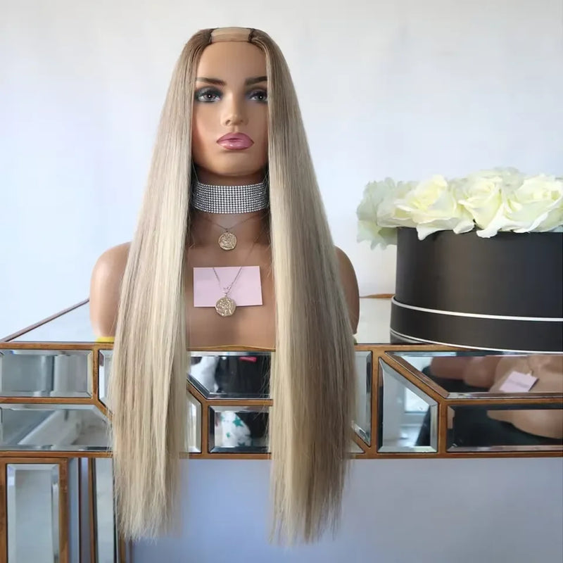 Peruca V-Part Loira Gelada Liso Natural – Sienna