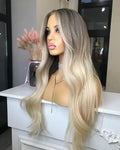 Lace Frontal Wig – Longa Lisa Sedosa com Mechas Honey Blonde
