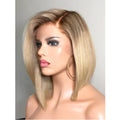 Peruca Lace Frontal Bob Liso Loira com Raiz Castanha – Camille
