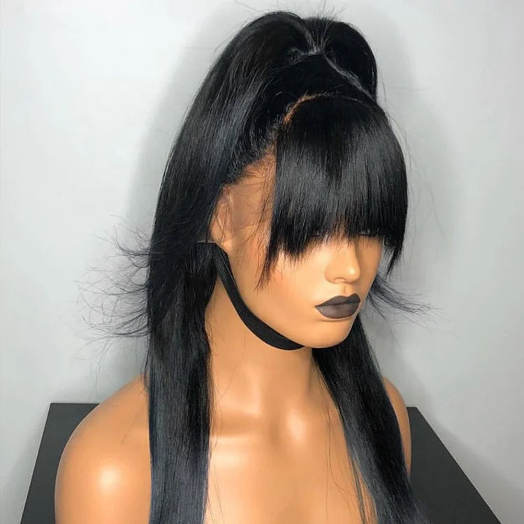 Peruca 360° Lace Frontal Lisa com Franja – Half Ponytail Brazilian Virgin Hair