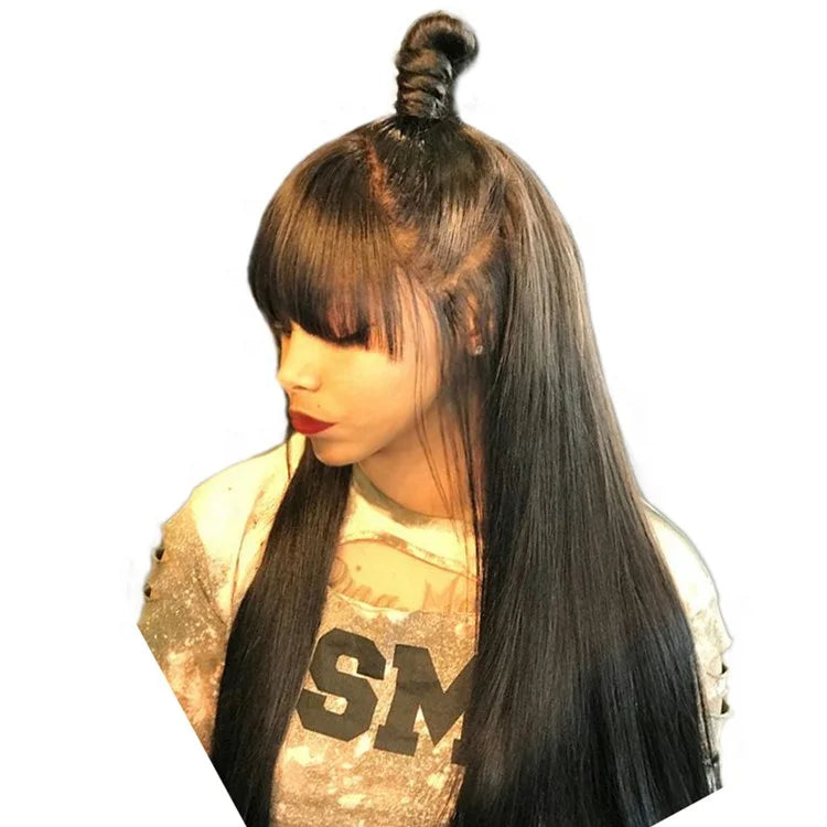 Peruca 360° Lace Frontal Lisa com Franja – Half Ponytail Brazilian Virgin Hair