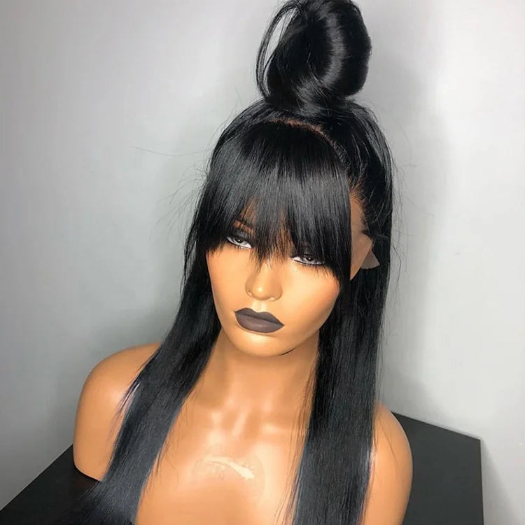 Peruca 360° Lace Frontal Lisa com Franja – Half Ponytail Brazilian Virgin Hair