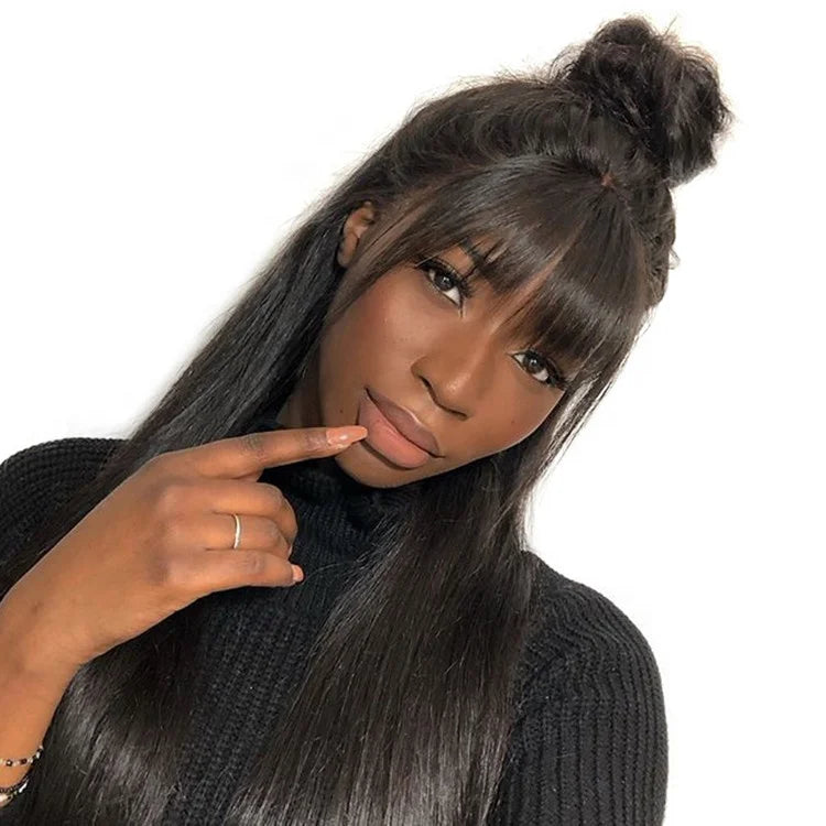 Peruca 360° Lace Frontal Lisa com Franja – Half Ponytail Brazilian Virgin Hair