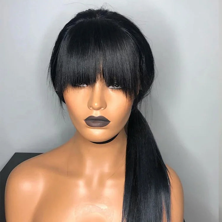 Peruca 360° Lace Frontal Lisa com Franja – Half Ponytail Brazilian Virgin Hair