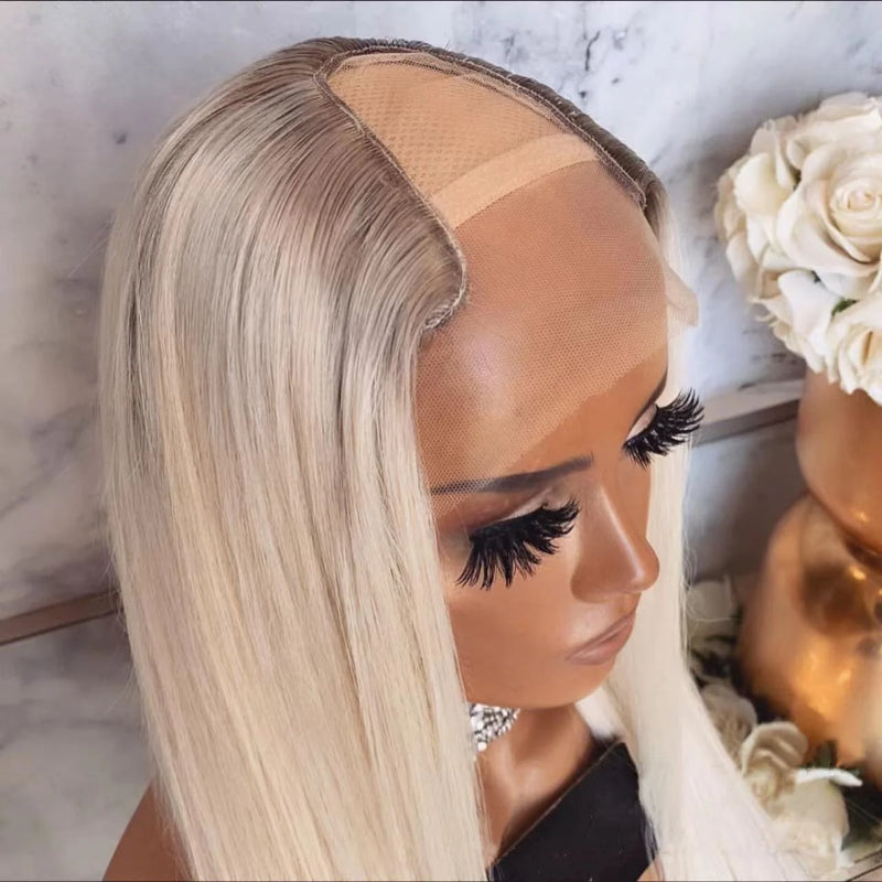 Peruca V-Part Loira Gelada Liso Natural – Sienna