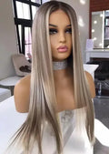 Lace Frontal Wig – Longa Lisa Sedosa com Mechas Honey Blonde
