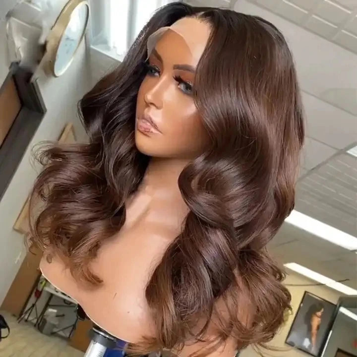 Peruca Lace Frontal Body Wave Castanho com Luzes – Elena