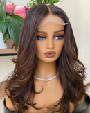 Peruca Lace Frontal Body Wave Castanho com Luzes – Elena